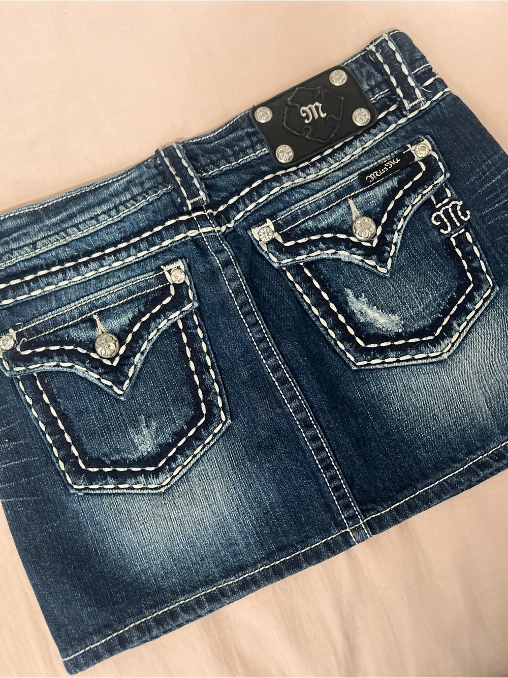 Miss Me Indigo Distressed Denim Mini Skirt - Picture 5 of 6